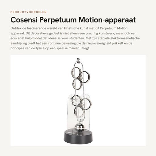 Perpetuum Motion-apparaat - Kinetische Kunst - Educatief Gadget - Decoratief - Continu Bewegen - Ideaal voor Studenten - 28,9 x 12 x 10,1 cm