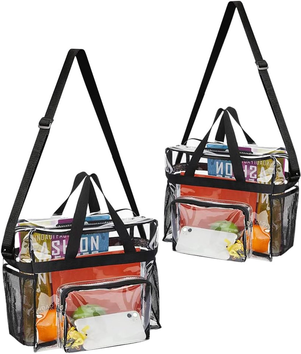 SnelShoppen - Duidelijke Tote Bag Set van 2, Grote Toilettas, Crossbody Tas met Verstelbare Schouderriem, Ritssluiting, PVC Waterdichte Transparante M