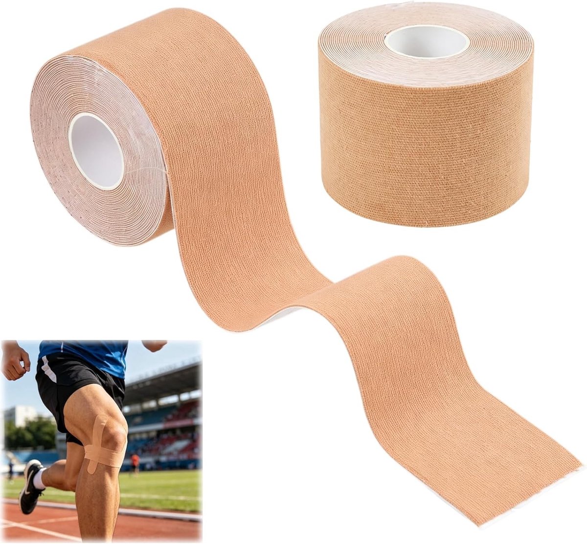 Kinesiology Tape in Lichtbruin - 5cm x 5m, Elastisch en Waterproof voor Spier- en Gewrichtsondersteuning bij Sportblessures, Knieën, Schouders en Enkels