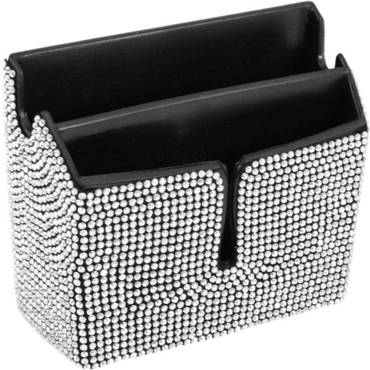 Universele Auto Zonnebril Case met Beschermende Opbergtas van ABS - Wit met Steentjes, 3.9"x3.25", Perfect voor Brillen en Accessoires
