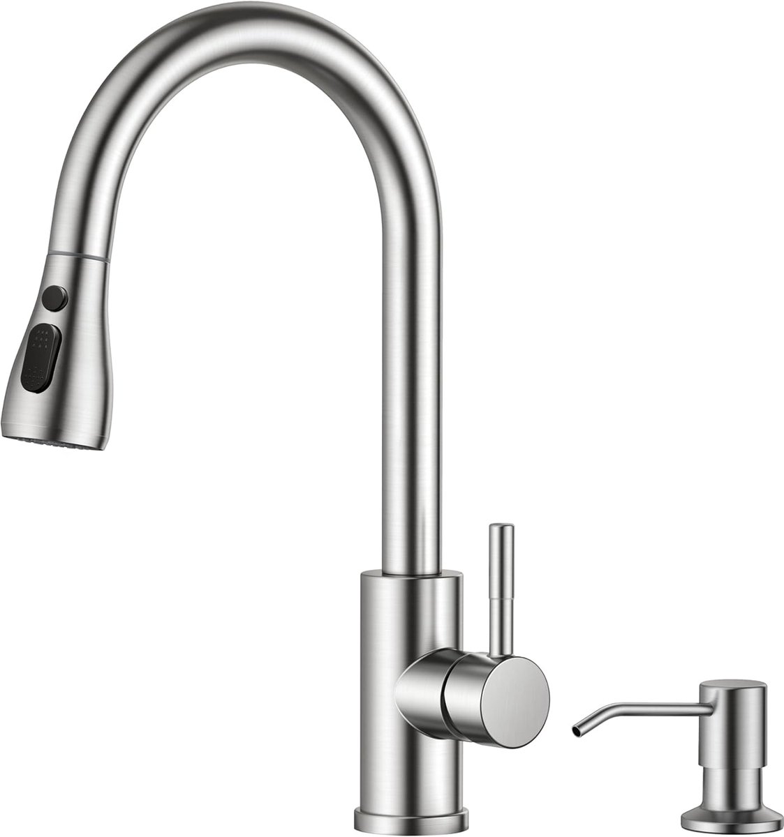 SnelShoppen - Keukenkraan met Zeepdispenser, Uittrekbare Mengkraan met 2 Sproeistanden, Eengreepsmengkraan voor Warm en Koud Water, Roestvrij Staal, I