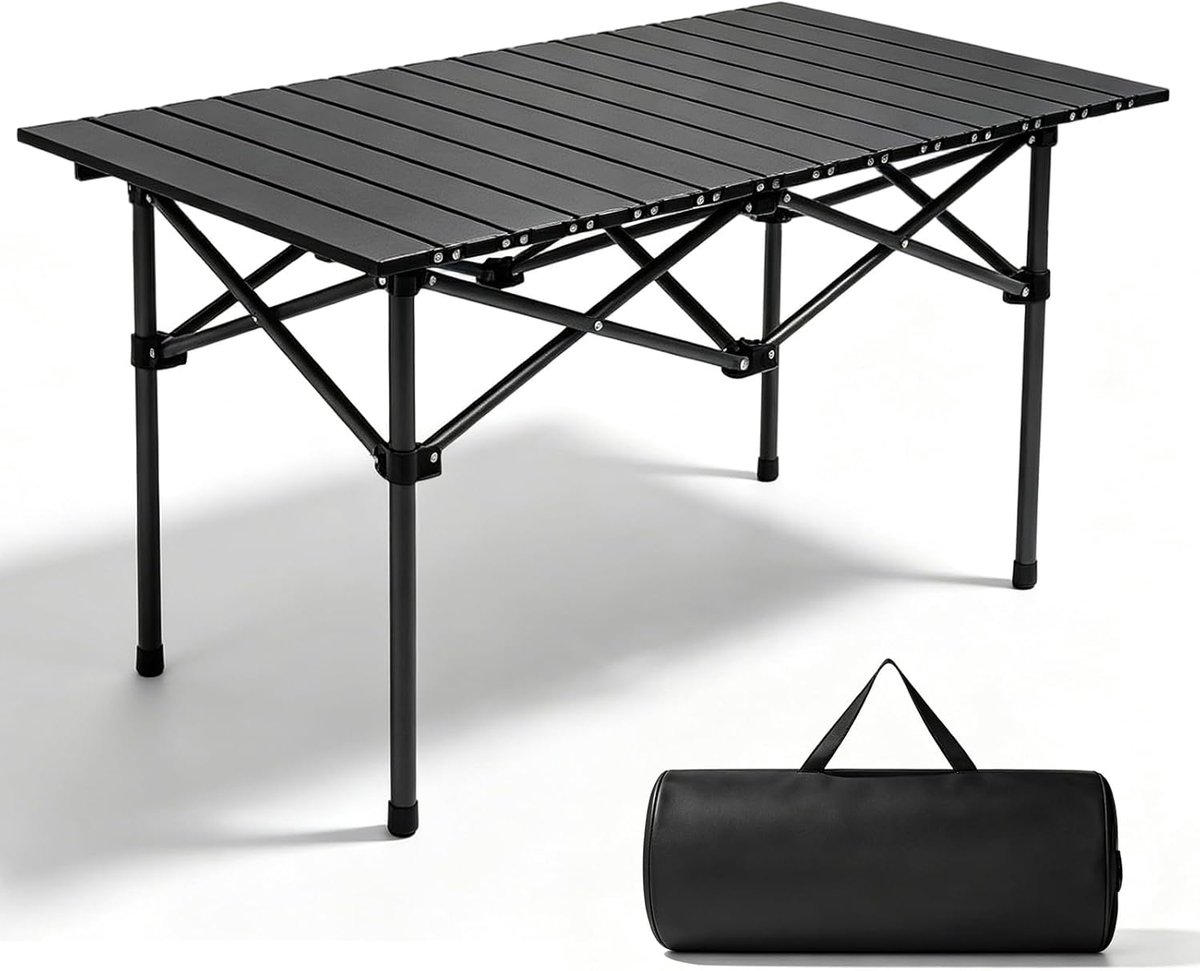 SnelShoppen - Opvouwbare Campingtafel 96 x 54 cm - Klaptafel met Oprolbaar Tafelblad - Draagbare Vouwtafel tot 100 kg - Stalen Frame met Draagtas voor