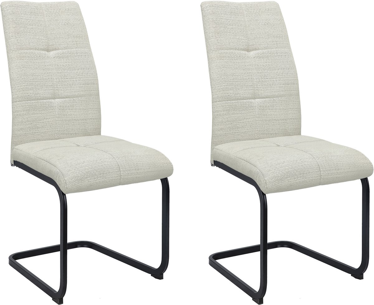 Bekleedde eetkamerstoel in stoffen crème Set van 2