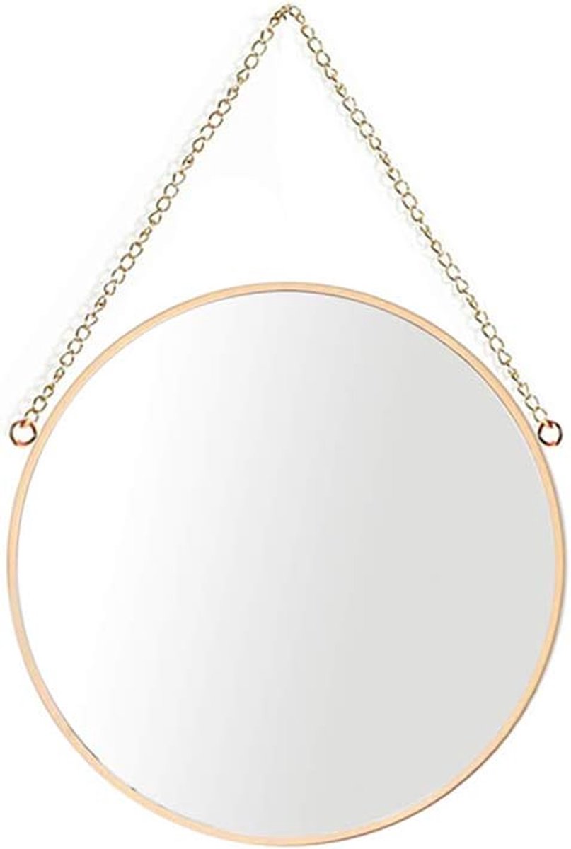 SnelShoppen - AIFUSI Hangende Spiegel 25 x 25 cm Ronde Badkamer Make-up Spiegel met Koperen Frame en Ophangketting voor Wanddecoratie en Verfraaiing