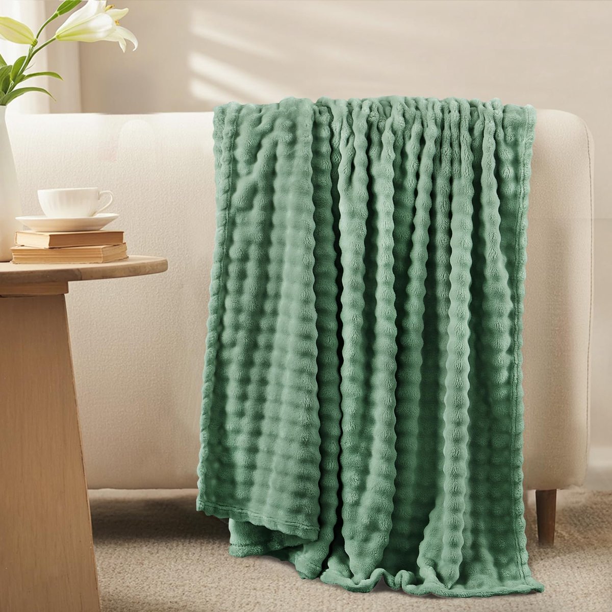 SnelShoppen - Ultra Zachte Bobbelstof Polar Fleece Deken 130x150 cm – Warm Plaid voor Bank, Bed, Reizen, Oeko-TEX Groen – Perfect voor Kinderen en Vol