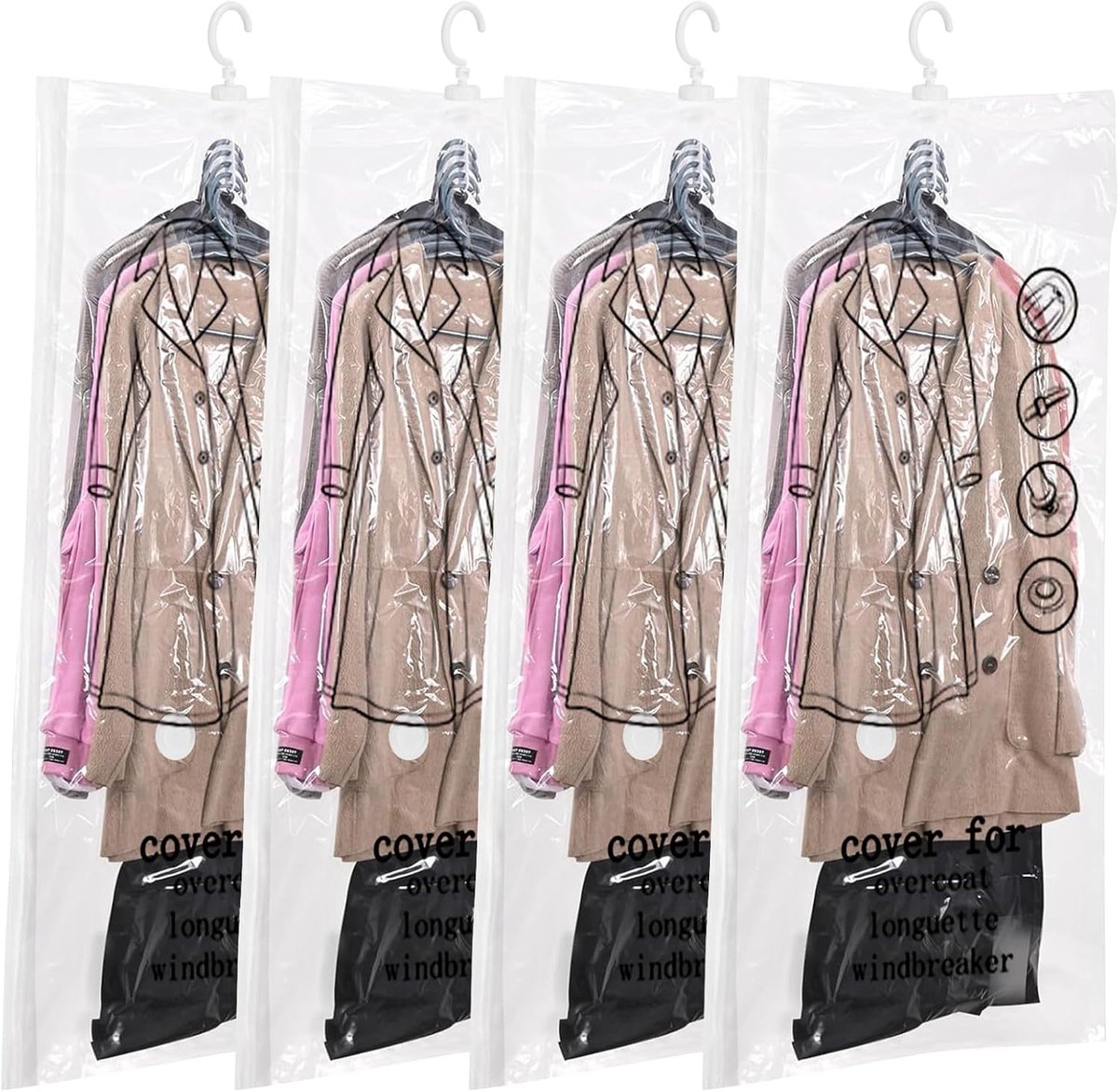 Pack of 4 vacuum bags for clothes, 135 x 70 cm, hanging vacuum bags, prevent creases in garments such as down jackets - ShopVlot