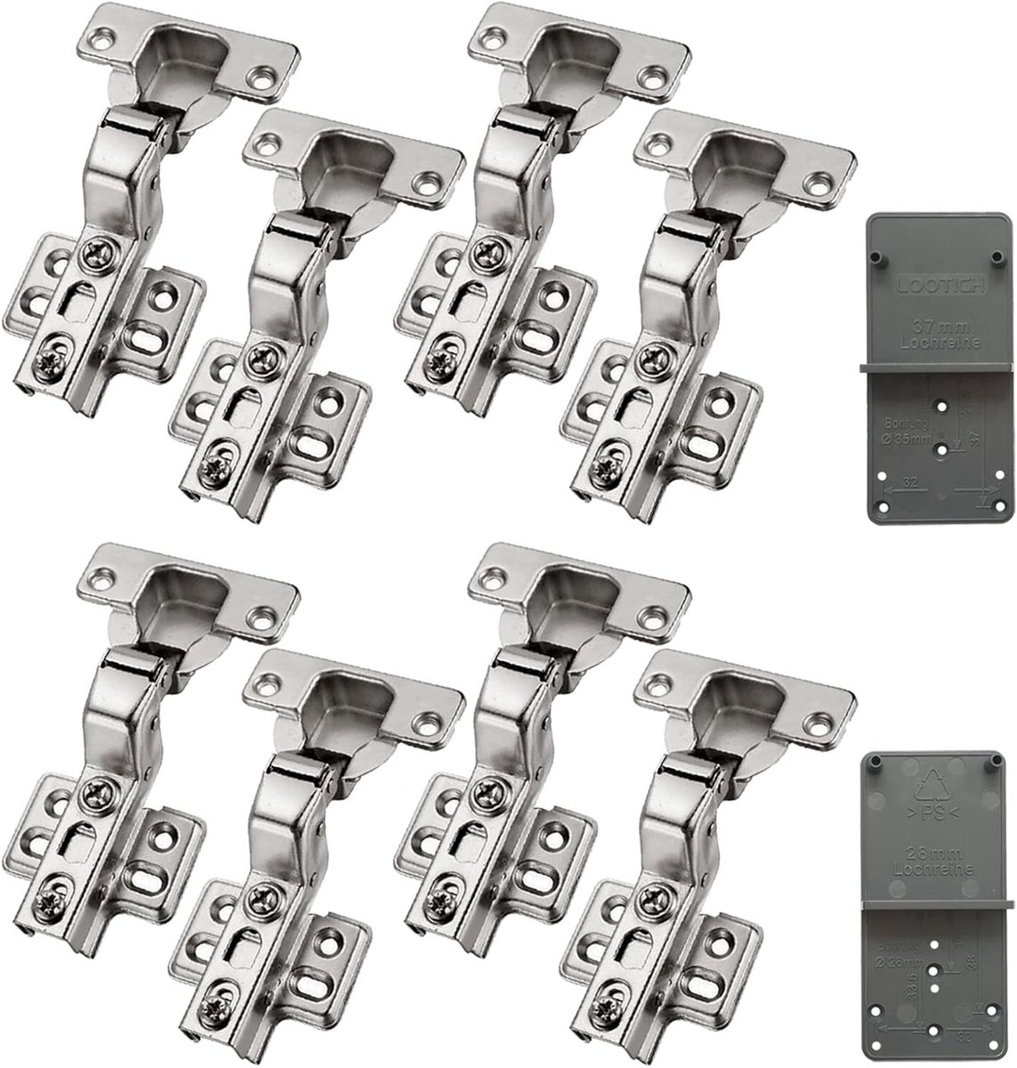 35mm Soft Close Scharnieren met Hydraulische Demper voor Keukenkastdeuren - Set van 8 Stuks voor Automatische Sluiting en Gemakkelijk Gebruik