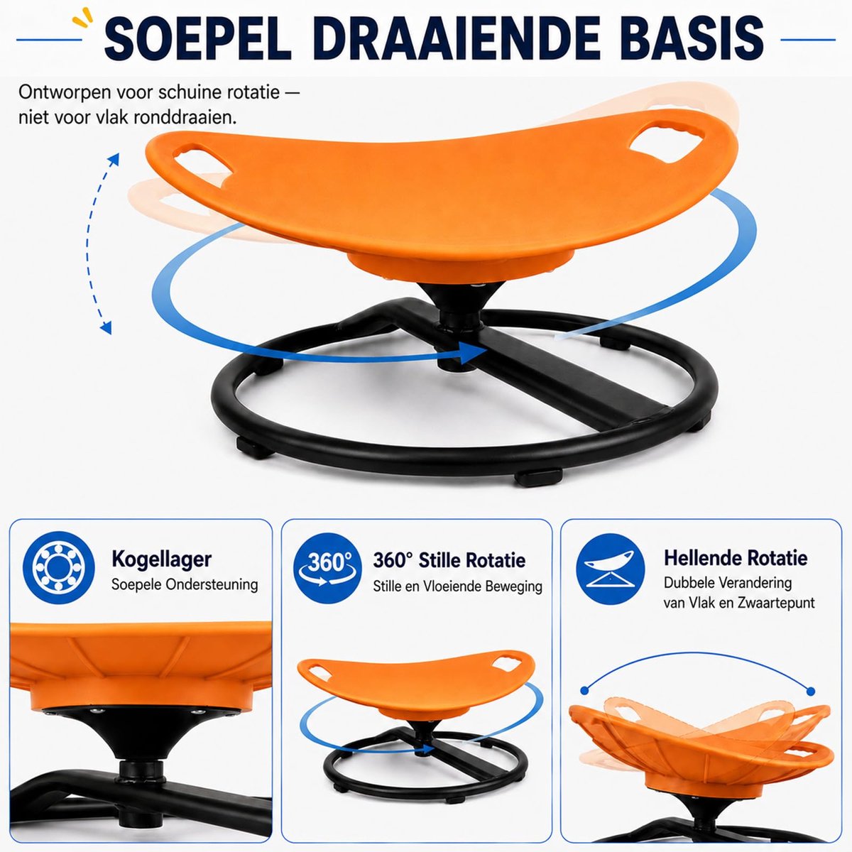 SnelShoppen - TopHomer Spinningstoel voor Kinderen met Autisme, 360° Sensorische Draaibare Stoel in Oranje, Ideaal voor Thuis, Speelkamer en Ontspanni