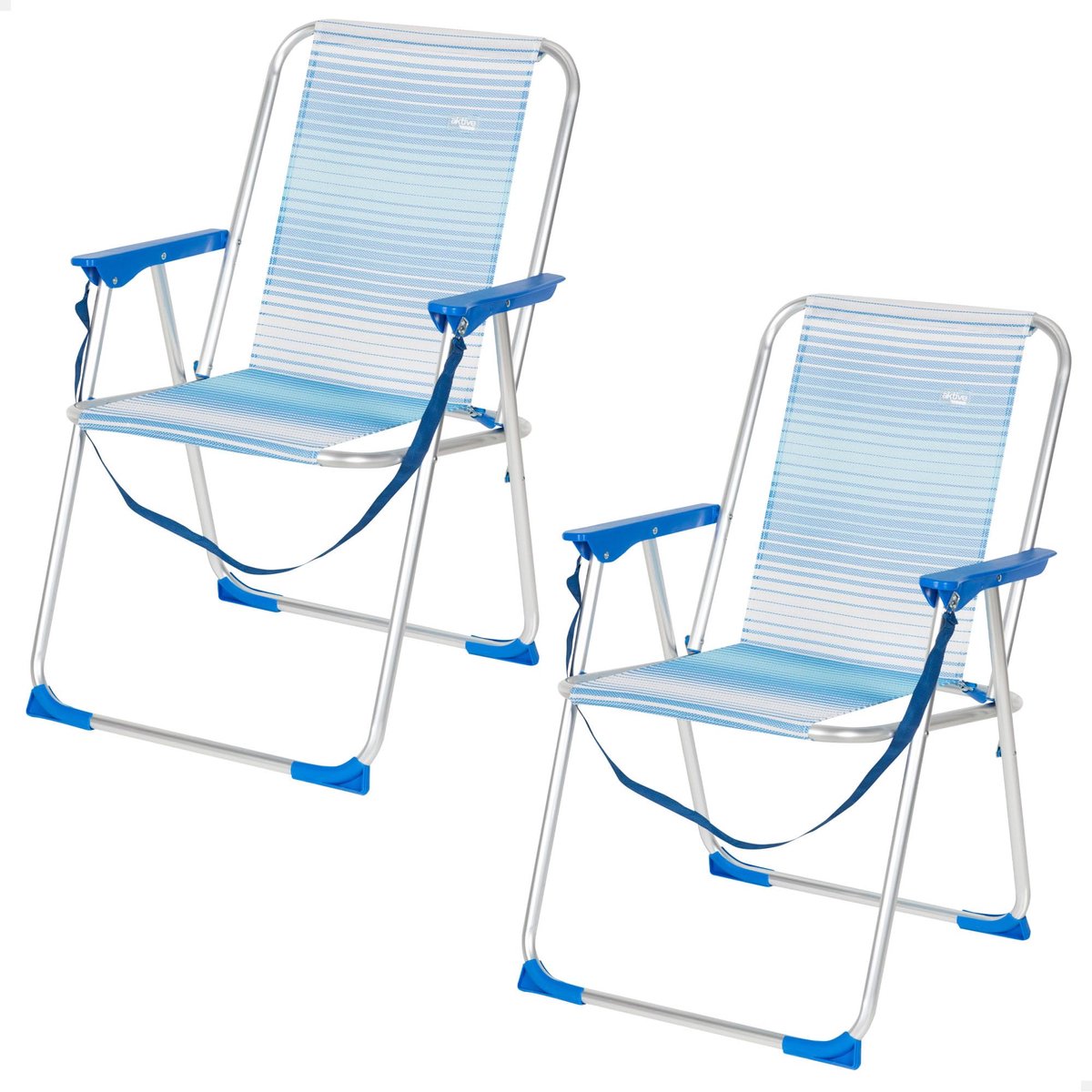 SnelShoppen - Set van 2 klapstoelen voor strand, tuin, terras of camping, verstelbare posities, blauw en wit gestreept, 44 x 45 x 76 cm, kantelbeveili