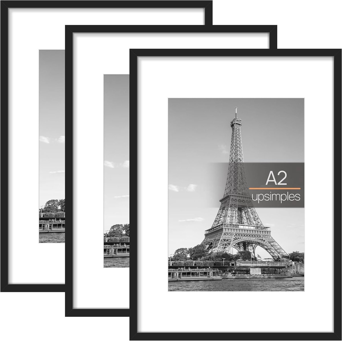 SnelShoppen - Set van 3 Fotolijsten A2 Zwart 42 x 59,4 cm Houten Lijsten voor Wanddecoratie, Muurkunst, Foto's, Posters, Kunstwerken, Ideaal voor Thui