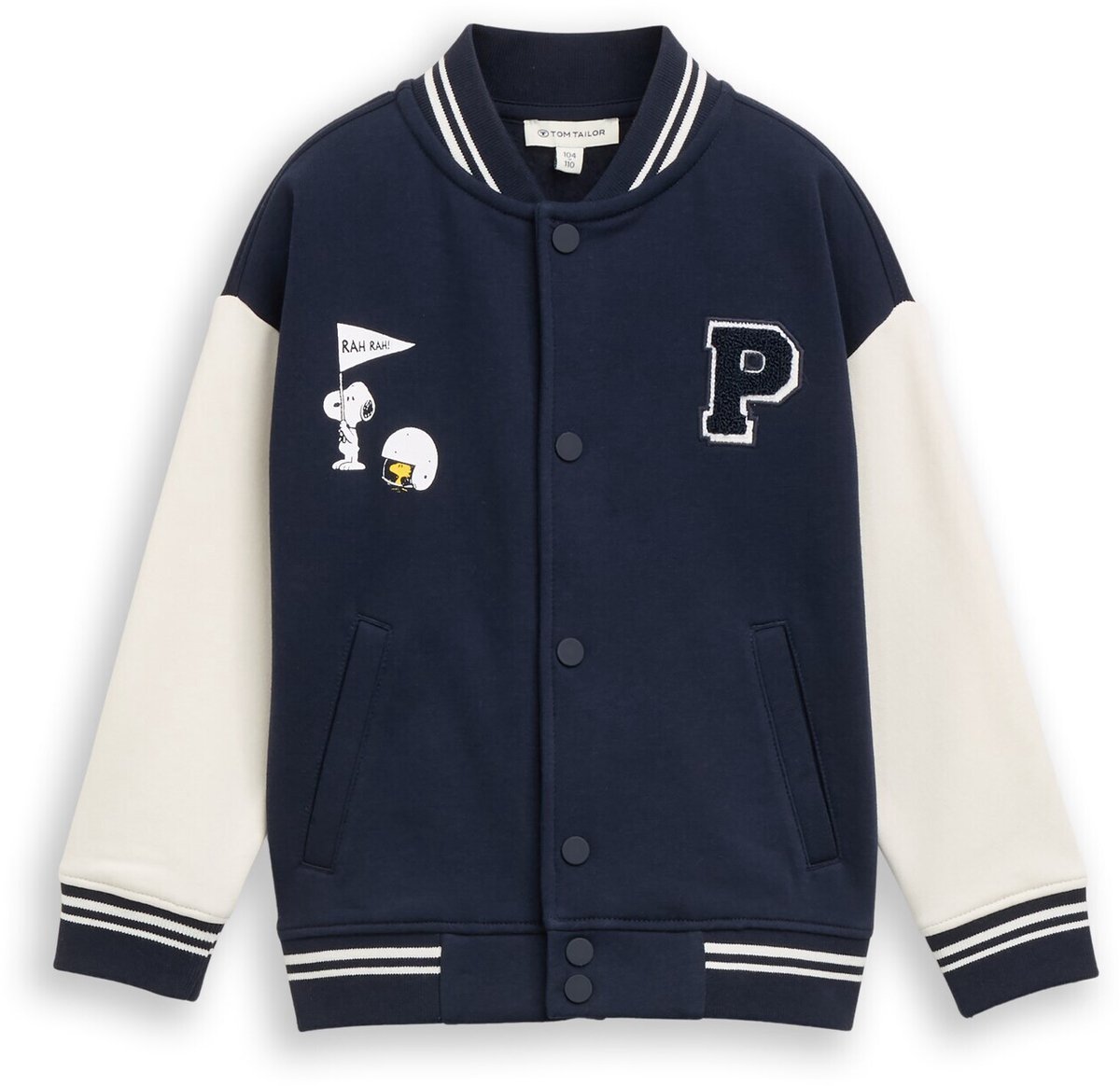 Tom Tailor - Oversized college-sweatjack met Snoopy-print op de rug - Maat 116/122 - sky captain blue