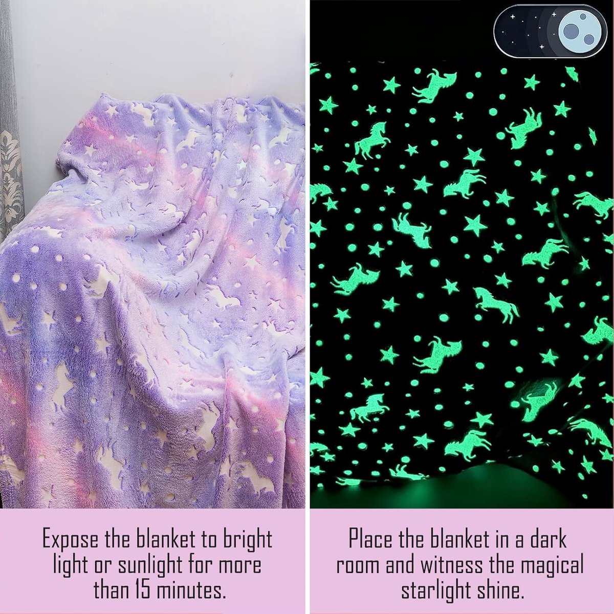 Dekentje Glows in the Dark 150 x 200 cm - Flanellen Kinderdeken - Eenhoornpatroon - Perfect voor knuffelen en reizen - ShopVlot
