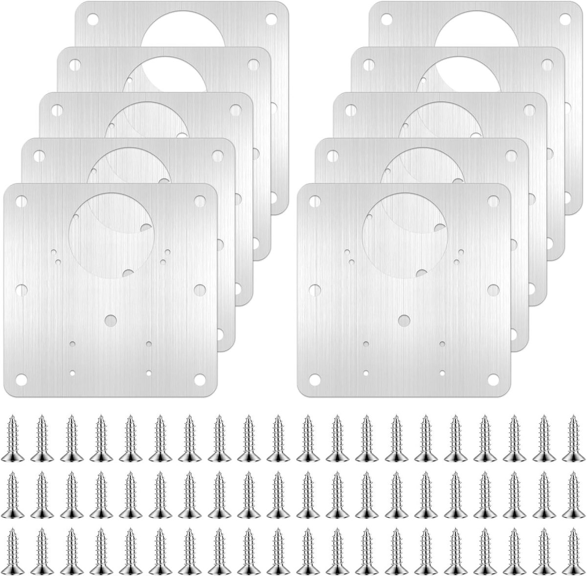 Set van 10 RVS Scharnier Reparatieplaten met Schroeven - 9x9cm Hinge Repair Plate voor Kasten, Meubels en Deuren