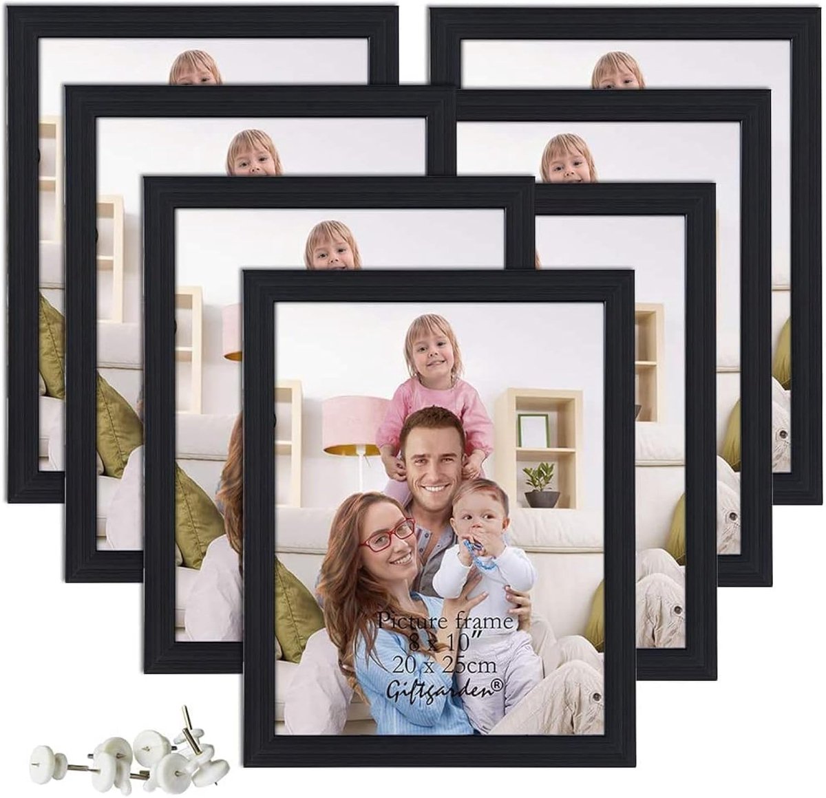 SnelShoppen - 7-delige fotolijsten set 20x25 cm voor 25x20 foto's, zwart fotolijst collage voor wand- of tafelopstelling, cadeau voor vrienden, famili