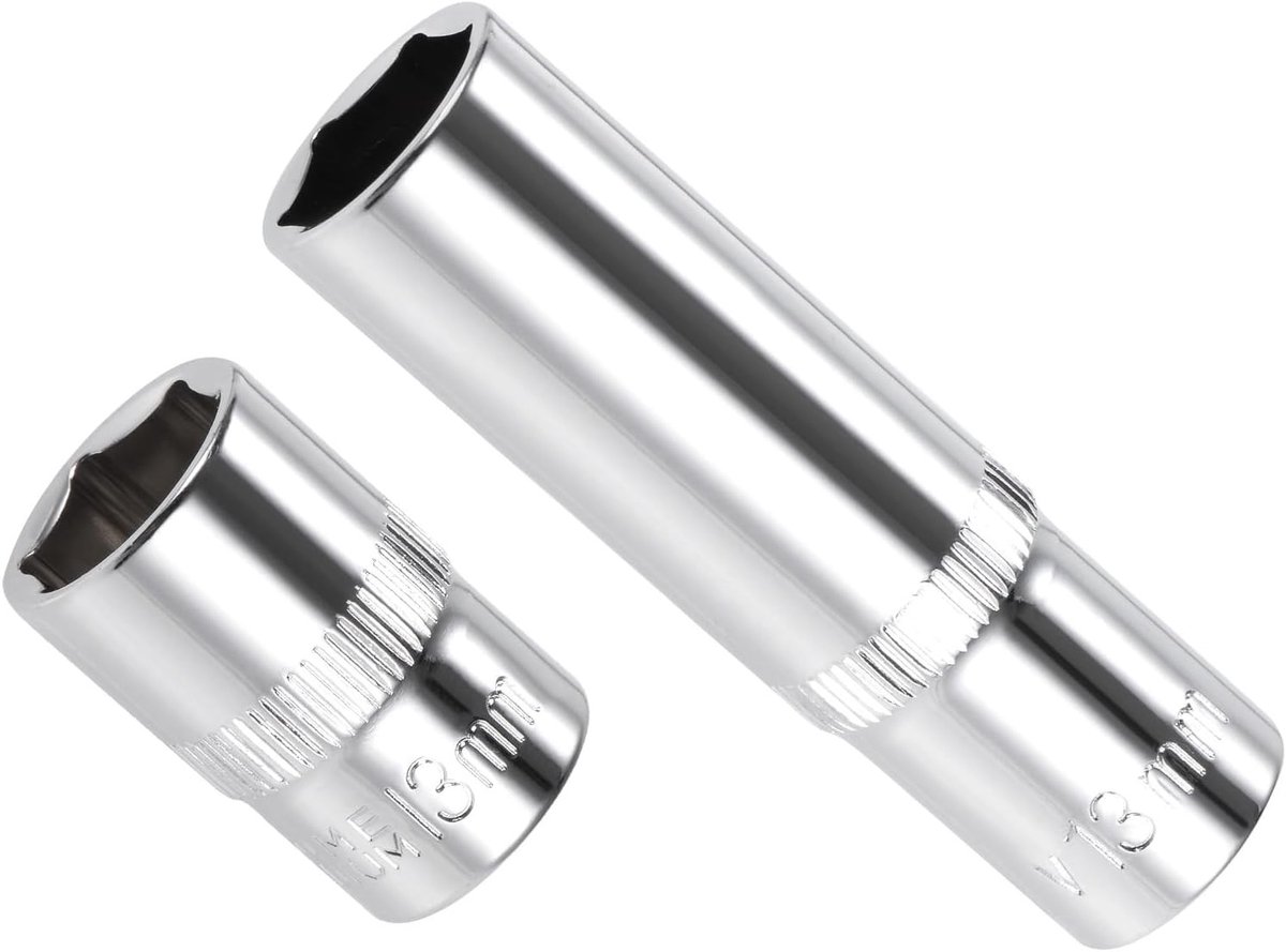 6-Punts Steeksleutel 3/8" Aandrijving 13mm Diep, Verchroomd CR-V, Voor Auto Reparatie en Moment Sleutels
