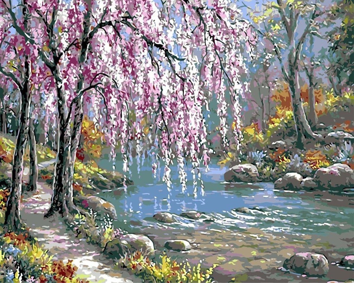 DIY Schilderen op Nummer Kit voor Thuisdecoratie - Willow Tree bij de Rivier, 16x20 inch, Creatieve Kunstset