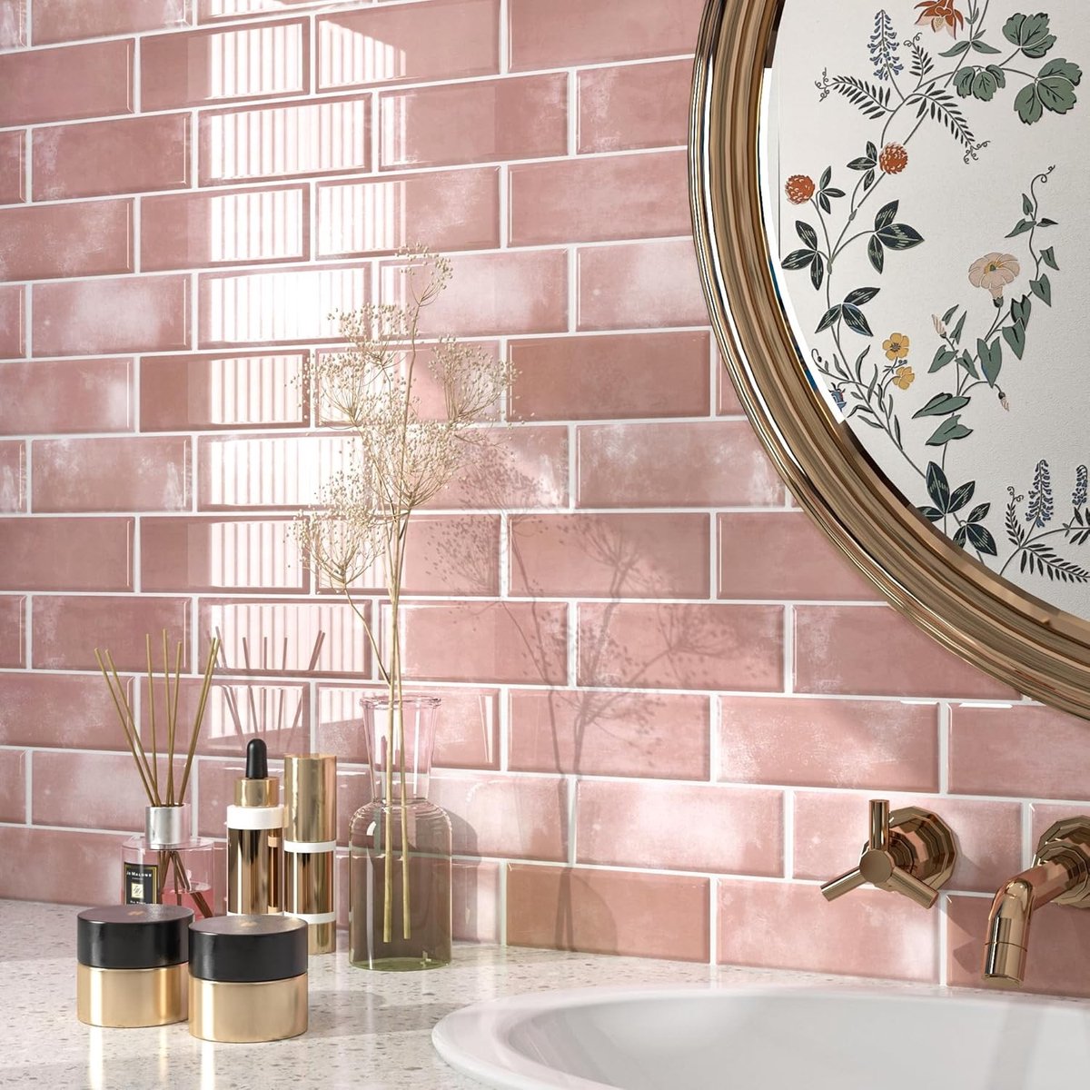 3D Zelfklevende Wandtegels voor Keuken en Badkamer - Wasbare Roze Peel and Stick Tegels 30x30cm, Ideaal voor Backsplash en Decoratie