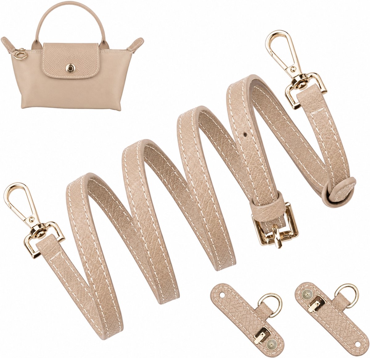 BOTC Tassenriem - Tassenriem Schouderriem - Geschikt voor Longchamp Le Pliage Mini - Leren Schouderband met - 12mm - Abrikoos