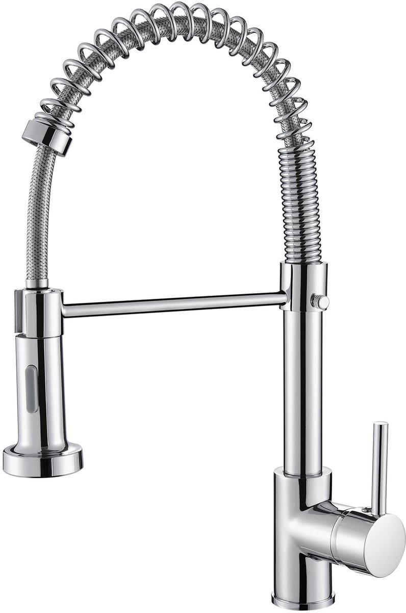 SnelShoppen - Keukenkran met Pull Down Sproeier, Hoge Arc Mengkraan, 2 Spray Modes, Chroom, Ideaal voor Lage Druk Keuken, Duurzaam en Stijlvol