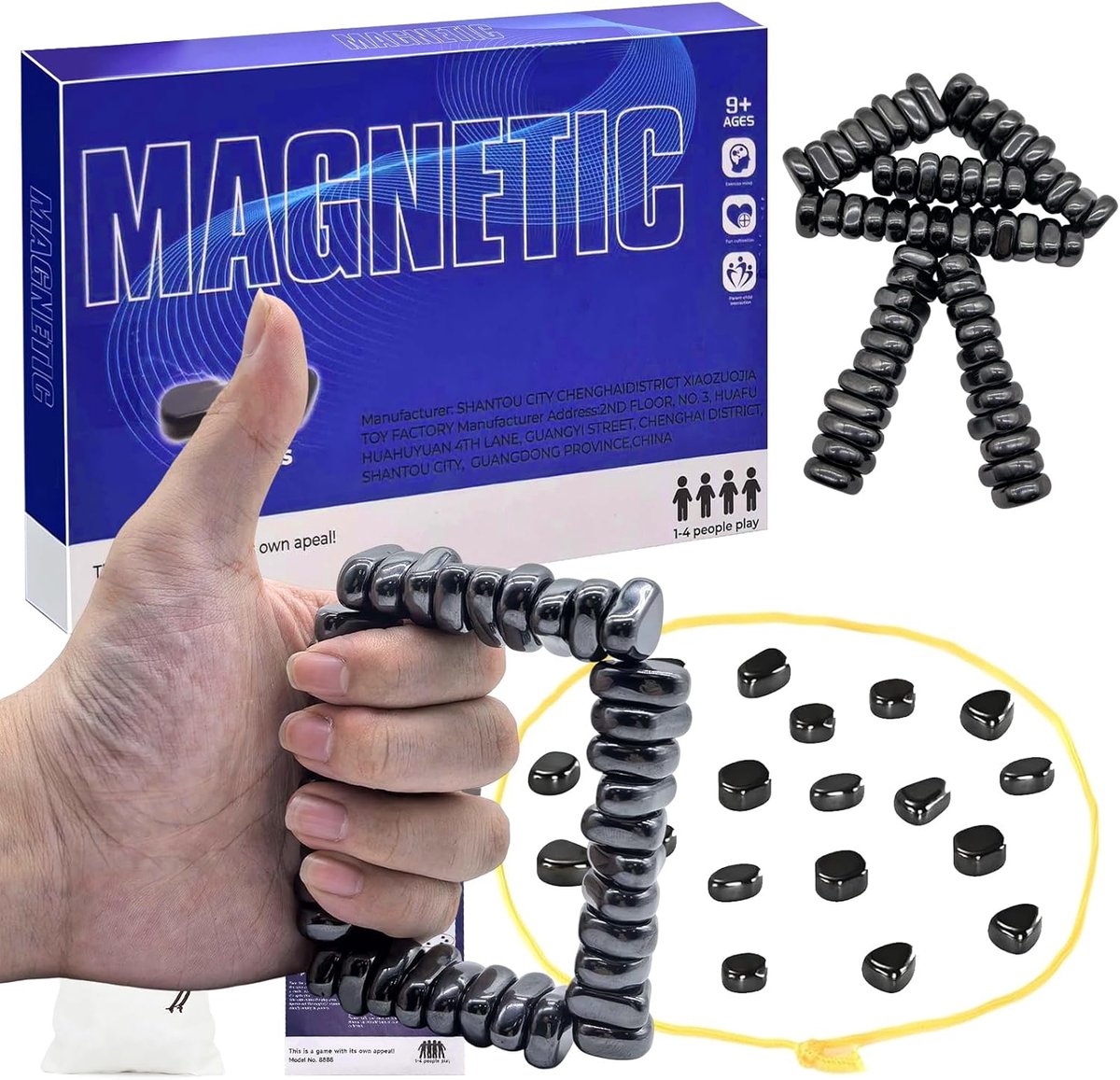 Fyunlle Magneeteffectspel, magnetisch behendigheidsspel met 60 magneetstenen, touw en opbergtas, compact voor reizen - ShopVlot