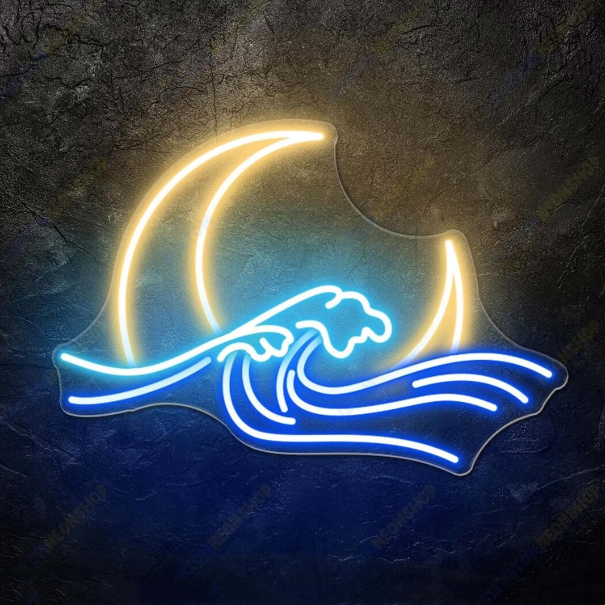 SnelShoppen - Led Arylic Neon Maan Tekens Wave Neon Licht met Dimbare Schakelaar, Decoratieve Nachtlamp voor Kinderen, Gaming Kamer, Slaapkamer, Man C