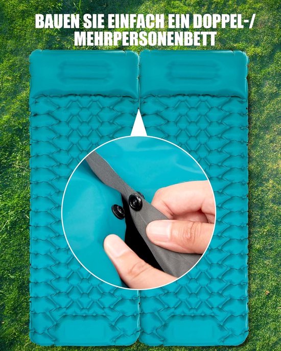 Kampeer slaapmat - Luchtbed - Buiten slapen - Zelfopblazend met voetpomp - 10 cm dik - Pauwenblauw — afbeelding 3