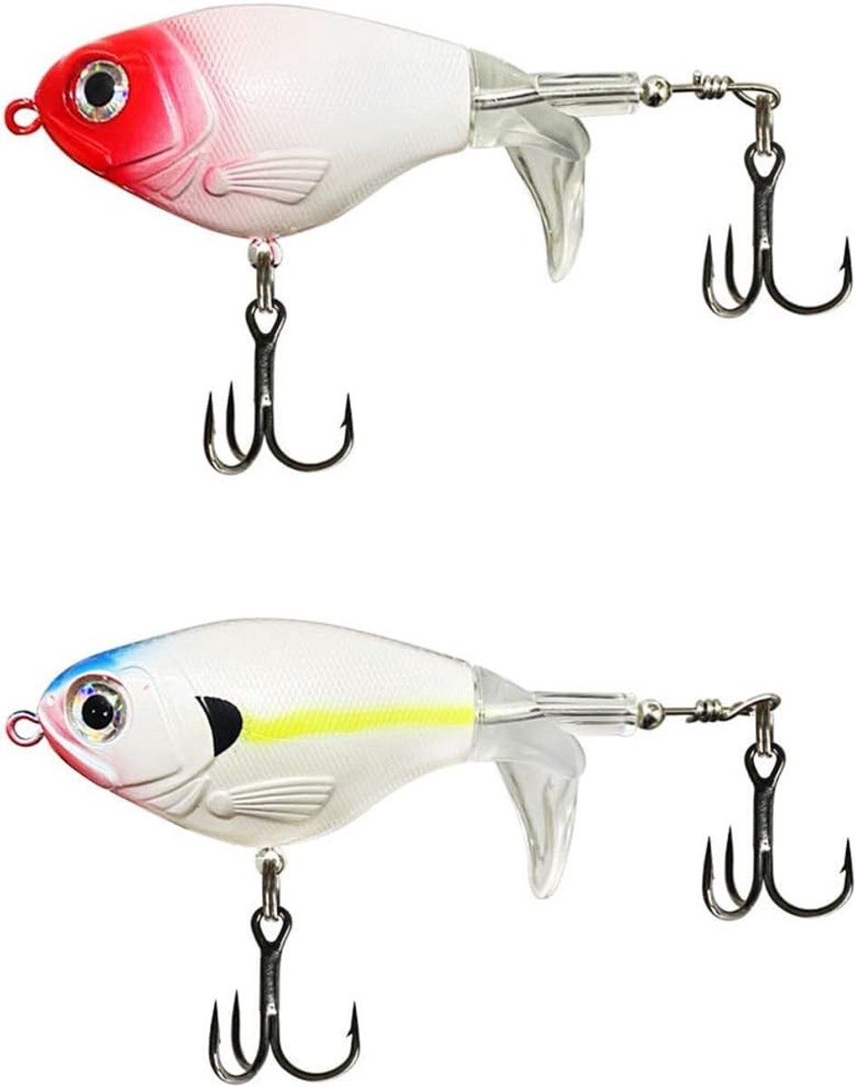 Effectieve Topwater Hardbait Lures voor Zoet- en Zoutwater | 2 Stuks Bait met Haak en Propellerstaart voor Baars en Roofvissen