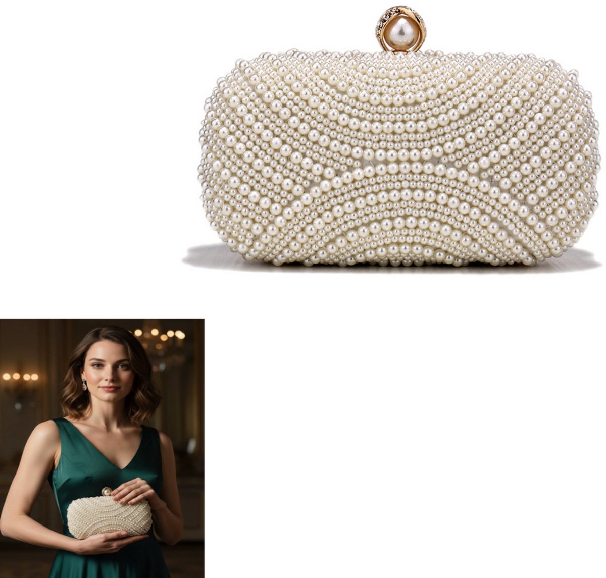 KZQ Parel clutch voor dames - Feestelijke avondtas en portemonnee - Elegant en veelzijdig voor speciale gelegenheden - Gebroken wit