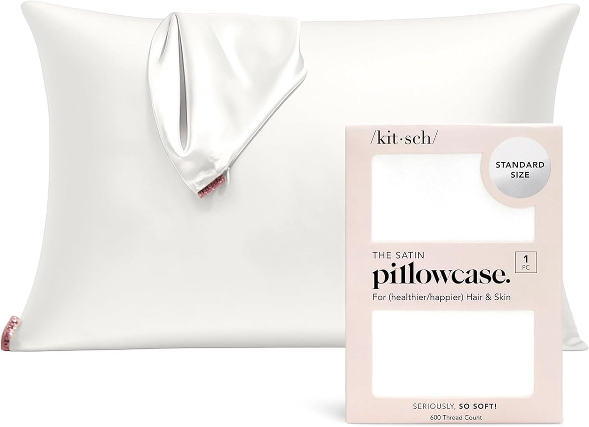 SnelShoppen - 100% Satijnen Kussensloop met Rits - Verkoelend, Zacht als Zijde, Ideaal voor Haar en Huid, Ivoor, Standaard/Queensize (1 stuk)