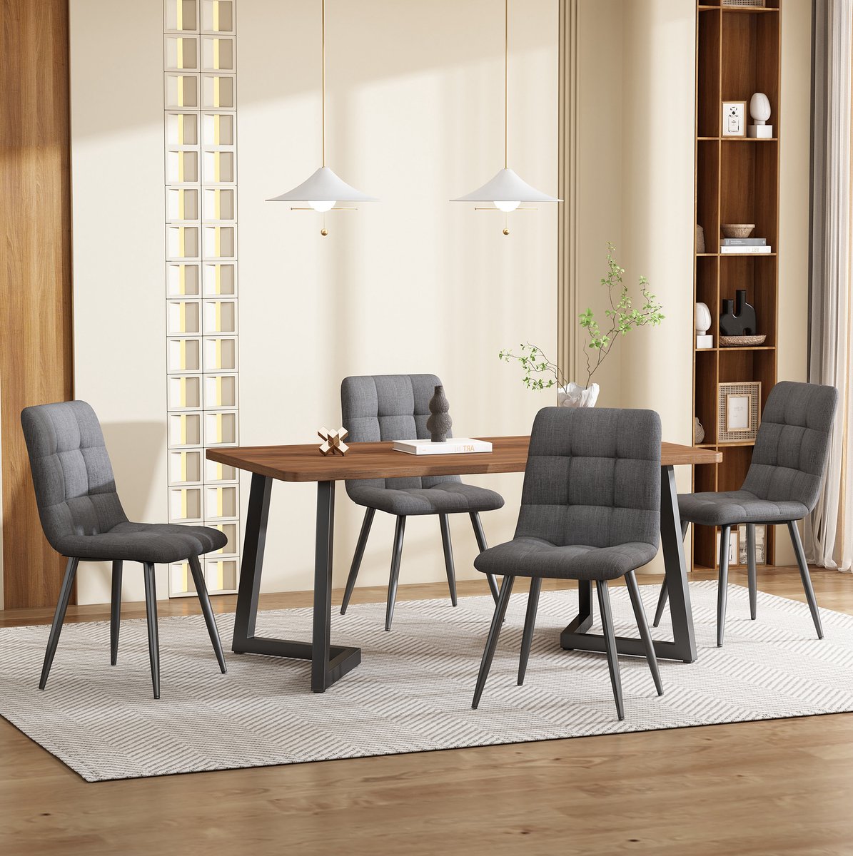 COVREO Eettafel set 117x68x75 cm walnootkleur, MDF met 4 stoelen