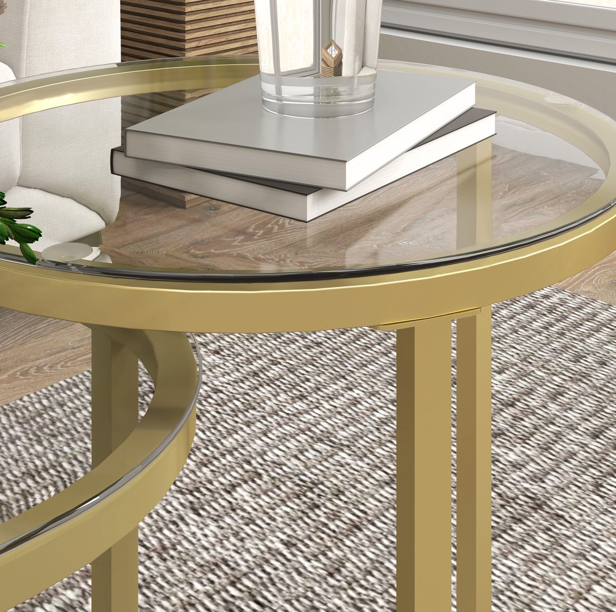 HAUSS SPOLE Salontafel - 2-delige Set Stapelbare Bijzettafels - Voor Woonkamer En Slaapkamer - Stalen Frame Met Glas - Goud