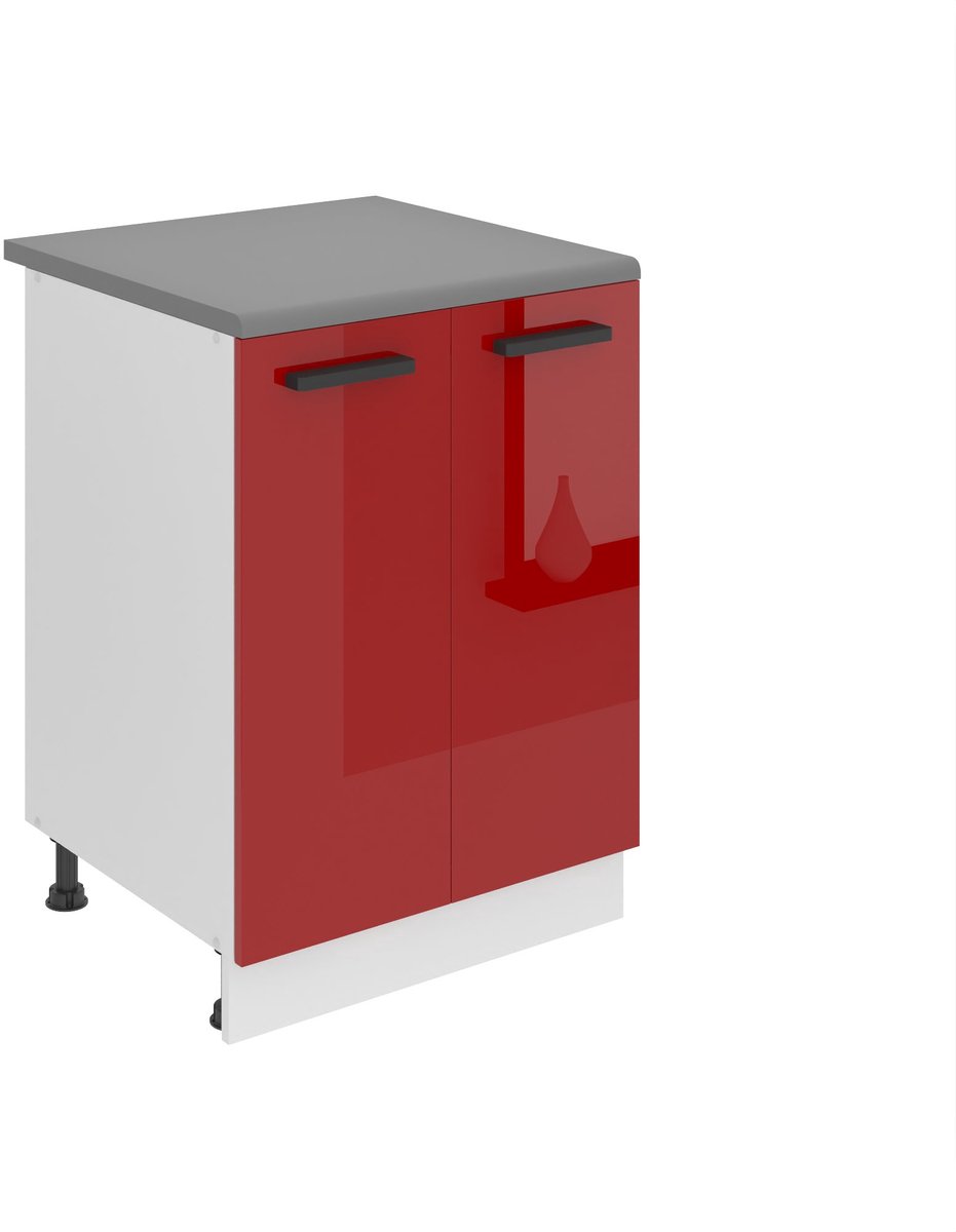 BELINI Keukenonderkast SD2 60 cm met 2 Deuren met Werkblad - Rood Hoogglans