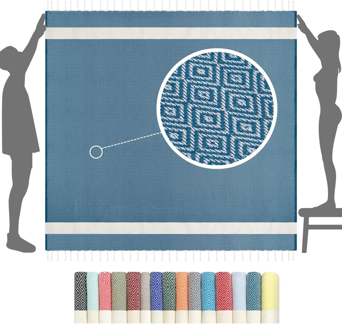 SnelShoppen - XXL Extra Large Strandlakens 200x200 cm - Premium Katoen Fouta Handdoek | Zandvrij Picknickdeken - Ideaal voor Strand, Camping en Tuin