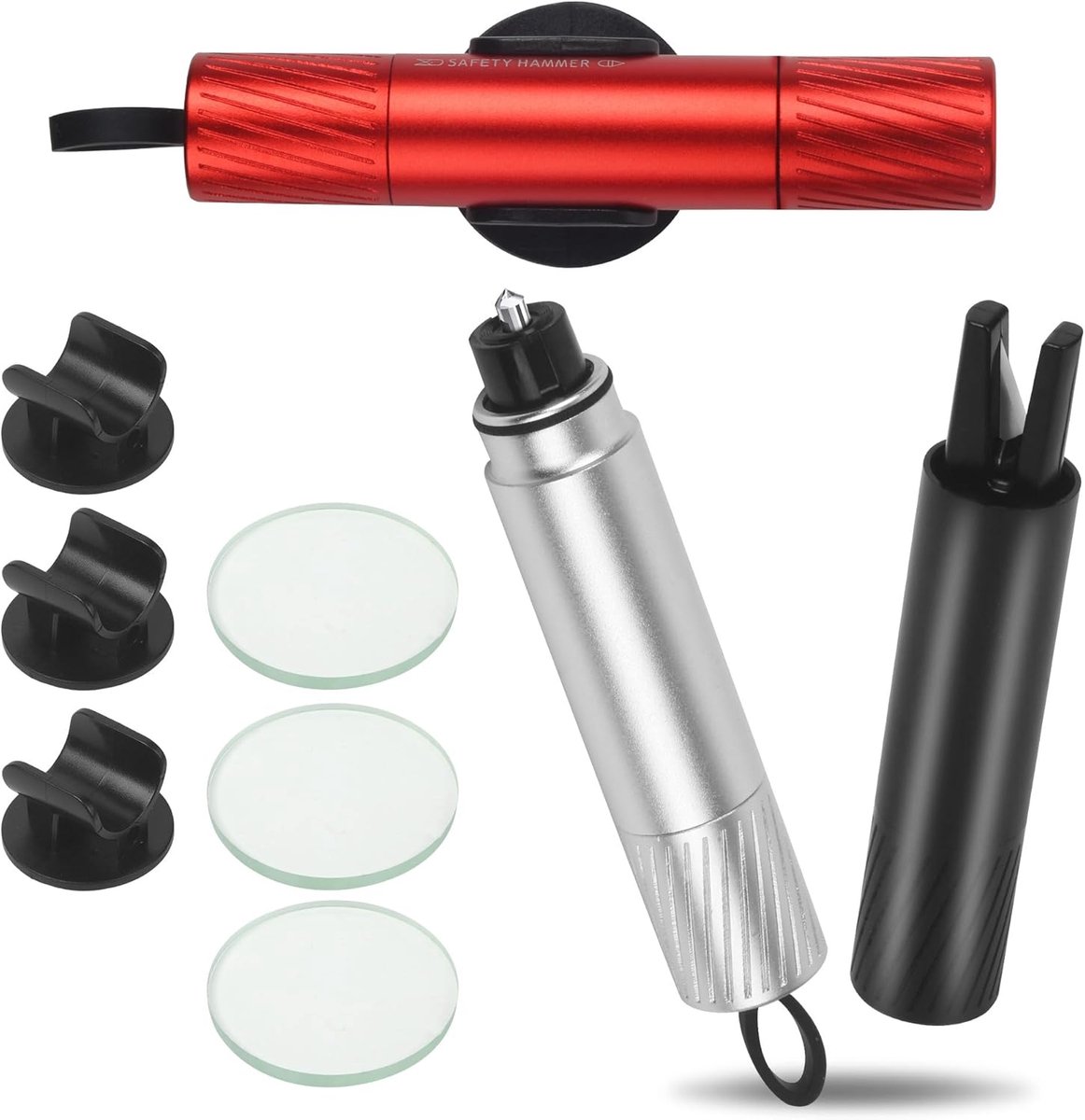 Noodhamer auto met snijder - 2 in 1 set van 3 stuks - inclusief testglas - ideaal voor noodgevallen - SnelShoppen