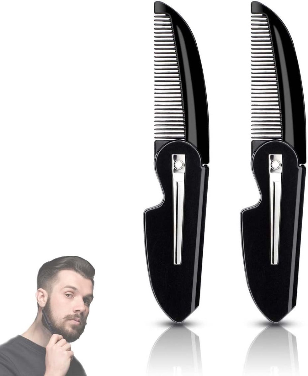 Vouwbare Baardkam Set voor Mannen - Pocketkam voor Baard en Snor, Draagbare Haarstyling Accessoire, Perfect voor Reis en Dagelijks Gebruik