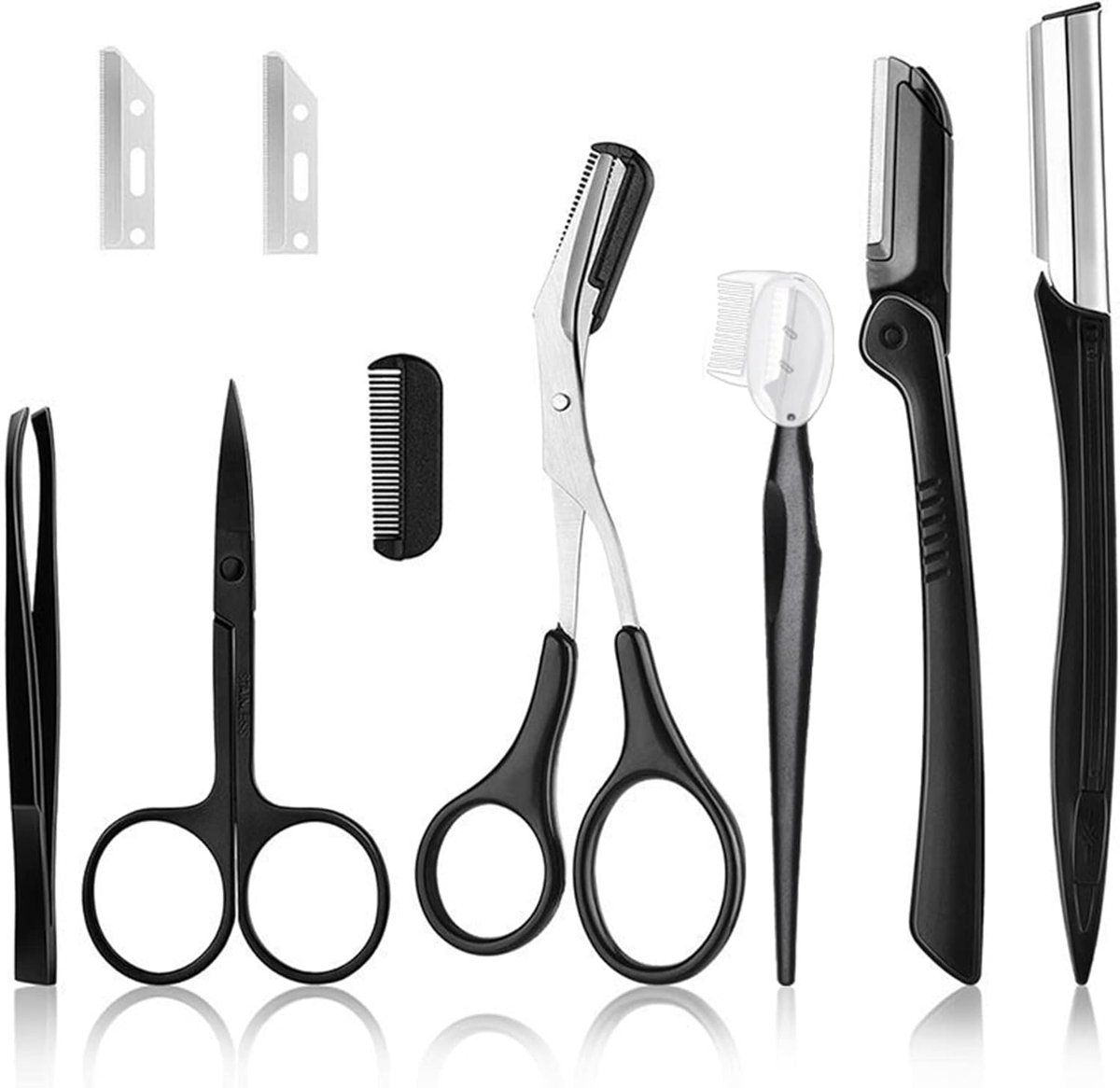 Thijox - Wenkbrauw Pincet Set 9 Stuks - Roestvrijstalen Grooming Set voor Wenkbrauwen - Unisex - Perfect voor Thuisgebruik en Professionele Verzorging