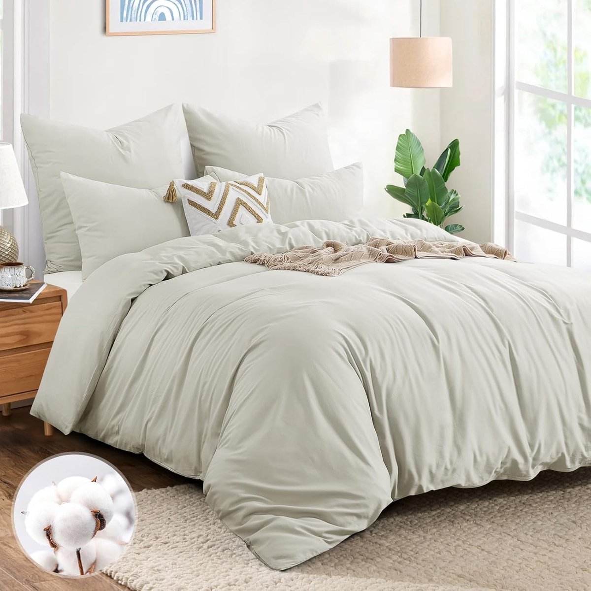 SnelShoppen - Beddengoedset 200 x 200 cm Katoen Beige 3-delig met 2 Kussenslopen 80 x 80 cm, Oeko-Tex Dekbedovertrek met Ritssluiting voor Stijlvolle