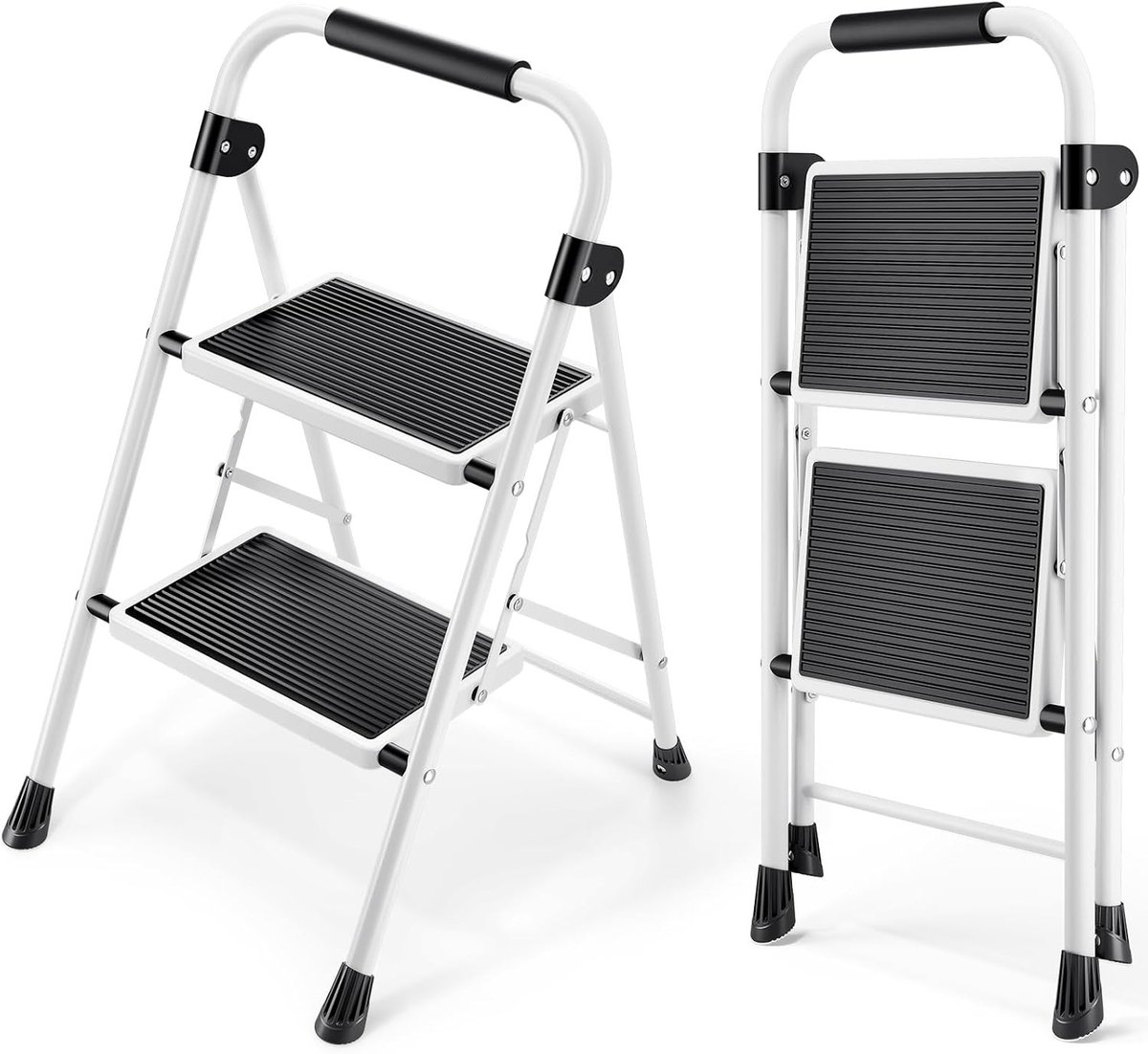 Stepladder met 2 Treden en Leuning, Opvouwbare Ladder voor Thuisgebruik, Antislip Voeten en Brede Treden voor Keuken en Huishouden