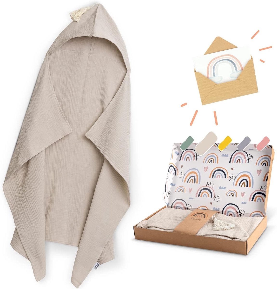 SnelShoppen - Capuchonhanddoek baby beige 75x100cm | 100% biologisch katoen | absorberende mousseline badhanddoek voor kinderen | perfect als badhandd