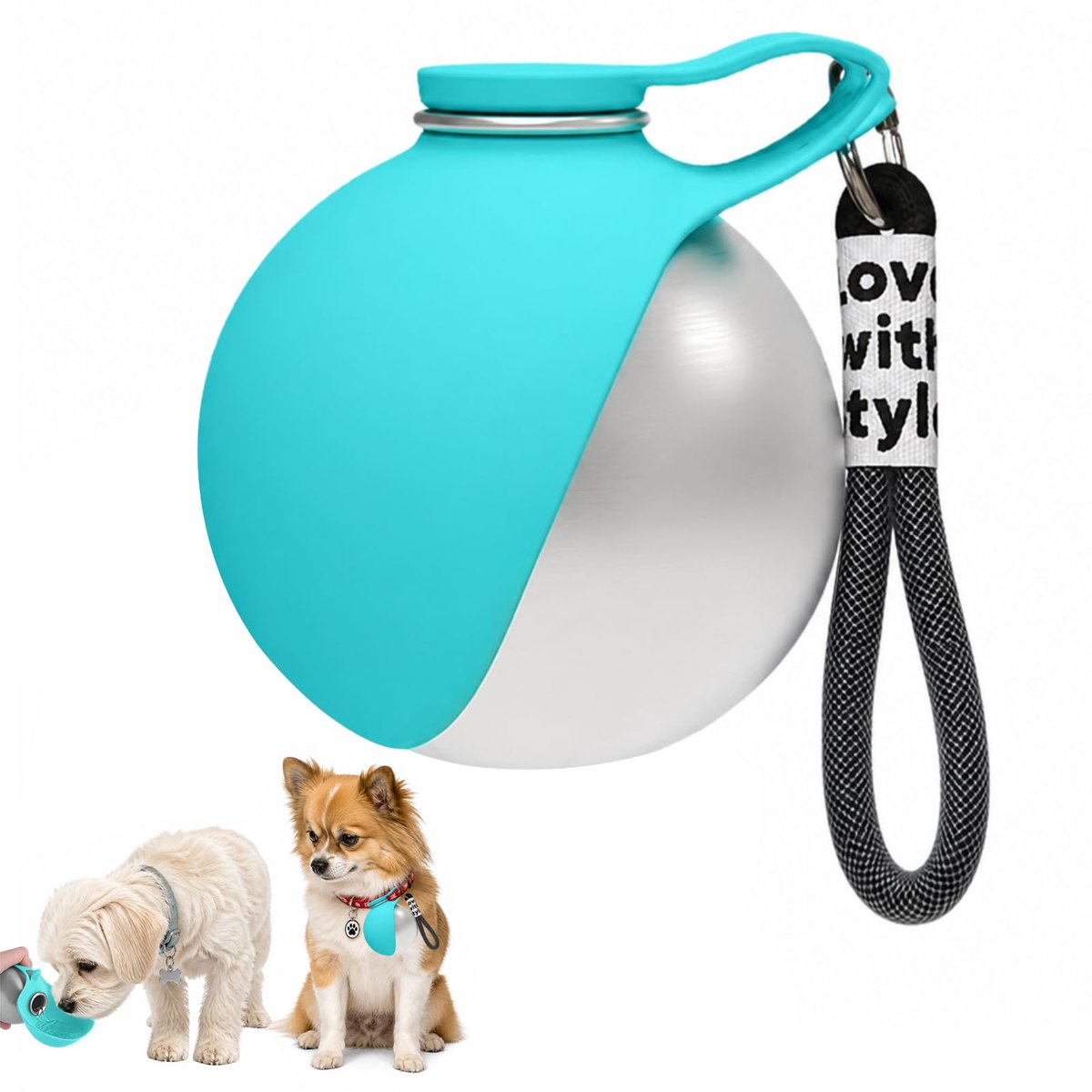 SnelShoppen - Drinkfles voor honden voor onderweg, 285 ml roestvrijstalen waterfles met lekvrije siliconen bak voor kleine honden en katten, ideaal vo
