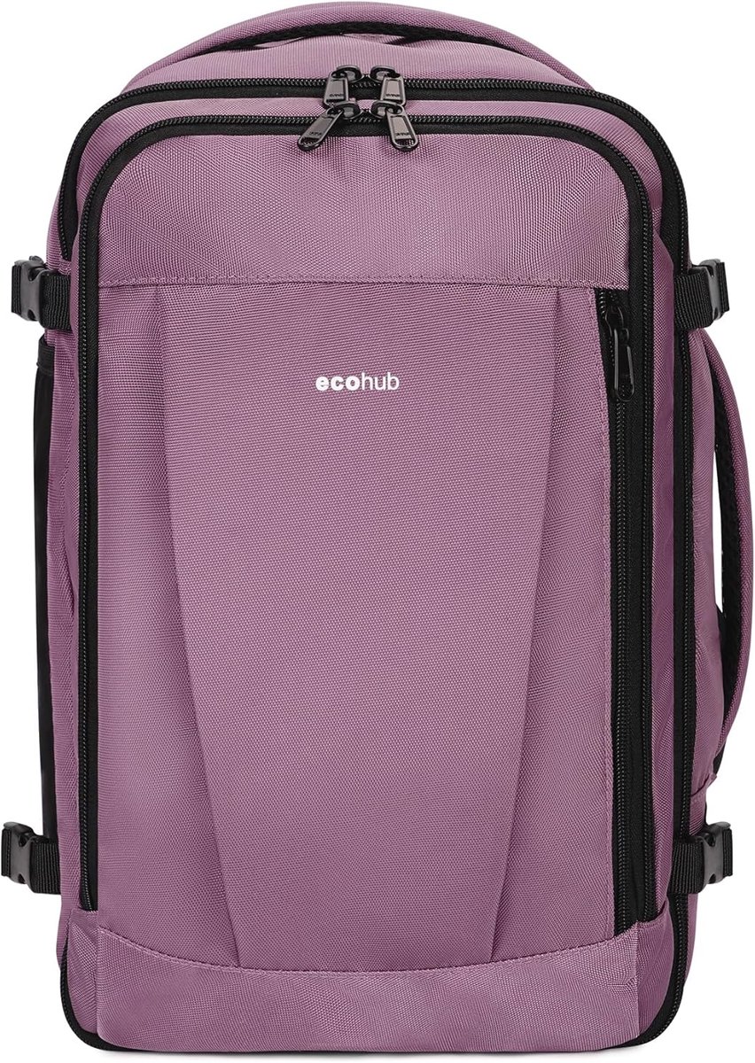 SnelShoppen - ECOHUB Handbagage Koffer 45x36x20cm, 32L Waterdichte Rugzak, Gerecycled PET Onderzit Koffer, Reistas voor Vliegtuig - Roze voor Heren en