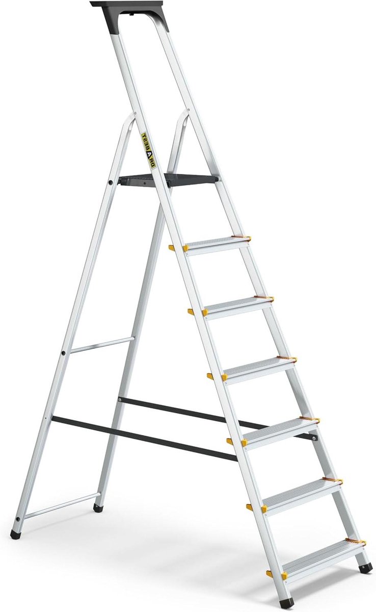 Stevige Trap - Opvouwbare Ladder - Klusjes in Huis - Extra Brede Treden - 7 Treden - Grijs