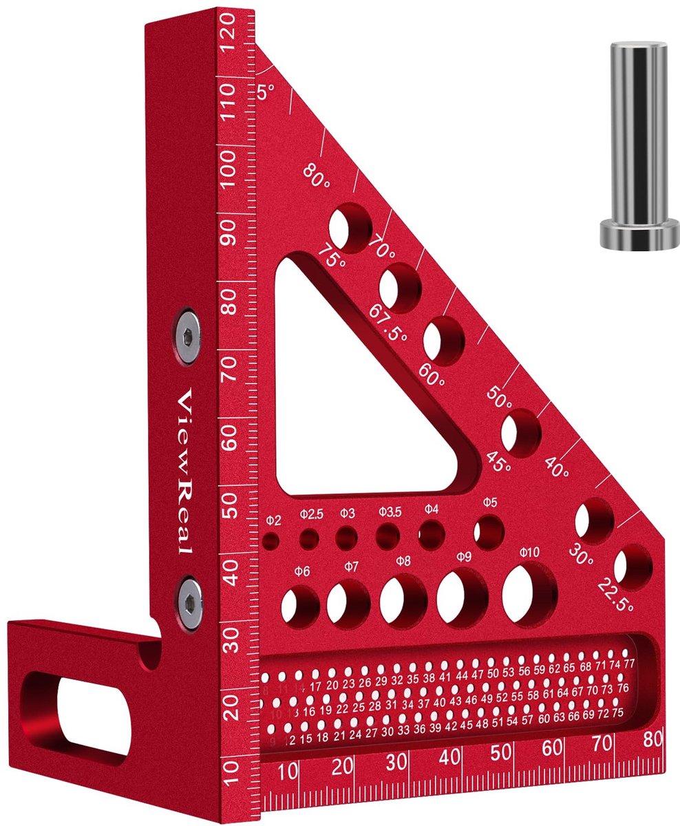 SnelShoppen - 3D-verstekhoek, multifunctioneel meetgereedschap voor houtbewerking, 22,5-90 graden, aluminiumlegering, nauwkeurig layoutgereedschap in