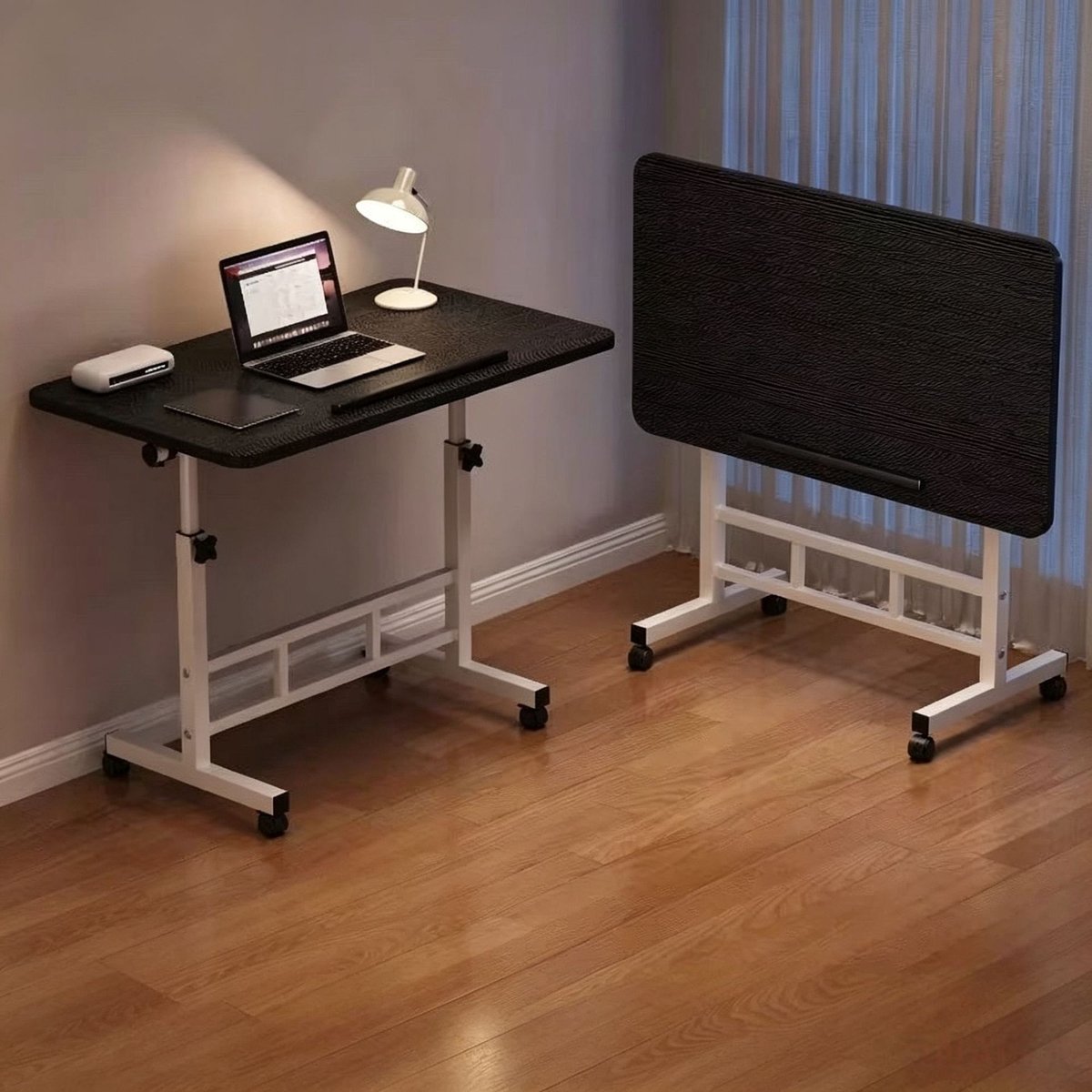Verstelbaar sta bureau - Draagbaar mini-computerwerkstation voor kleine ruimtes hoekbureau met wielen Ideaal voor slaapkamers kantoren de perfecte staande oplossing voor laptops Afmetingen 60x40 x(60-82 ) cm Walnoot