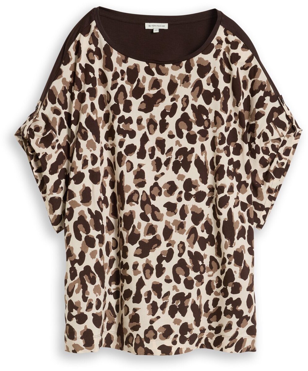Tom Tailor - Plus Size - T-shirt met luipaardprint - Maat 48 - brown beige leo print