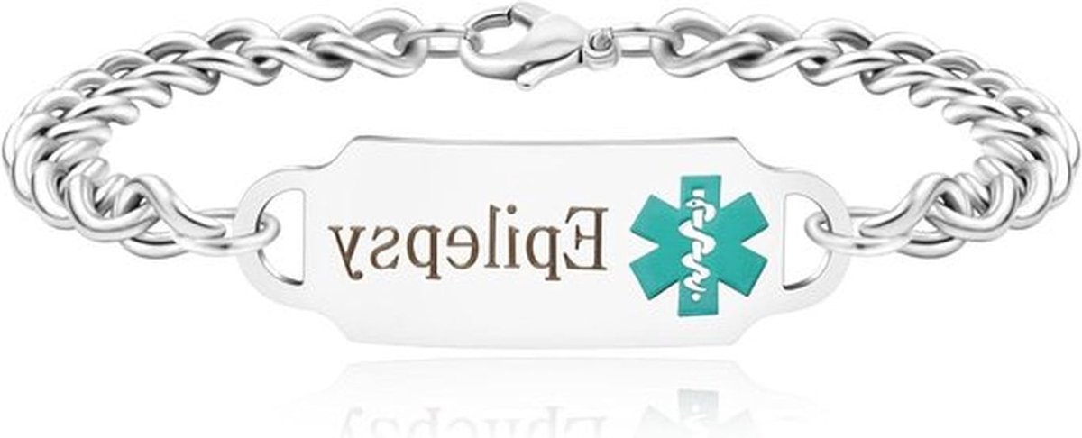 Medische Waarschuwingsarmband in Cuban Link Ketting voor Mannen en Vrouwen - Waterdicht - RVS - Geschikt voor Medische Doeleinden - Unisex - Zilverkleurig - Informatie over Gezondheid