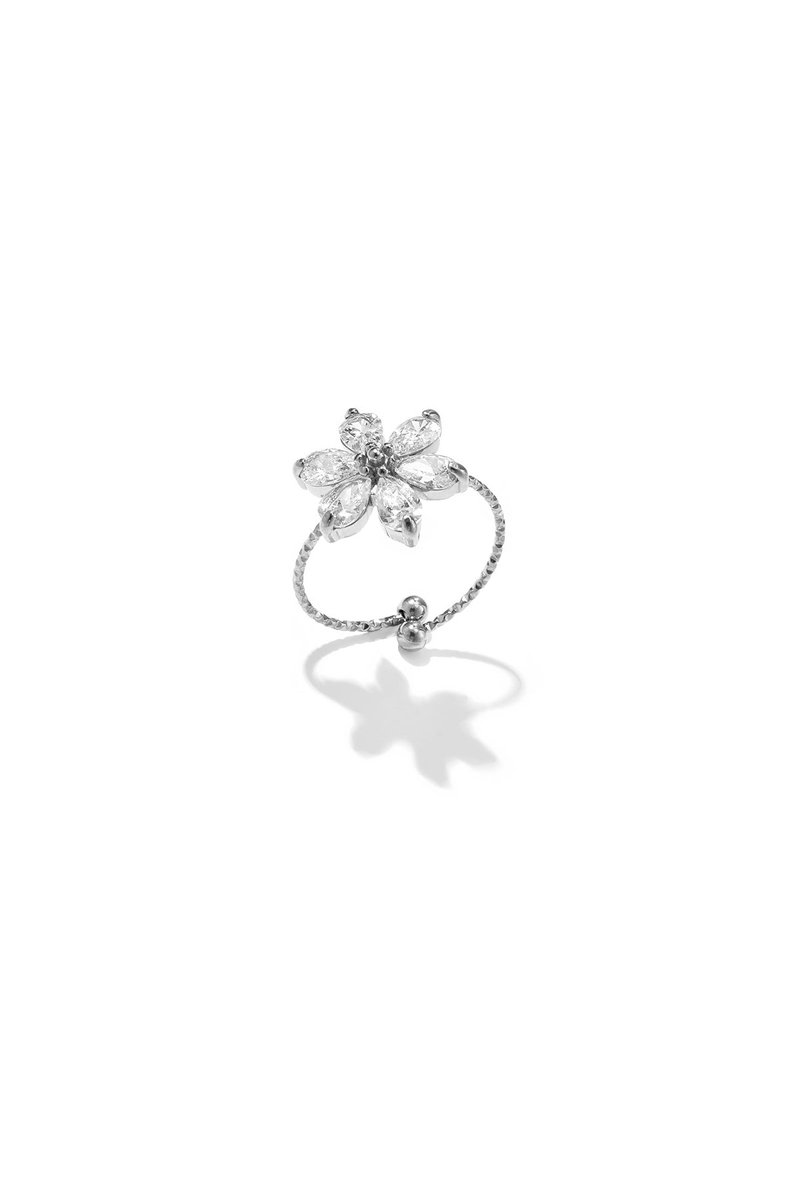 Lola - Bloem Ring - Strass - Stainless Steel - - Zilver