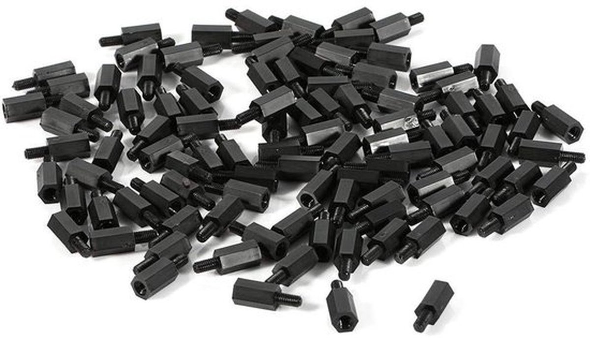Mannelijke Vrouwelijke Afstandhouder - Zwart Nylon - 100 Stuks - Zeskant Standoffs - 10mm+6mm - Voor diverse toepassingen