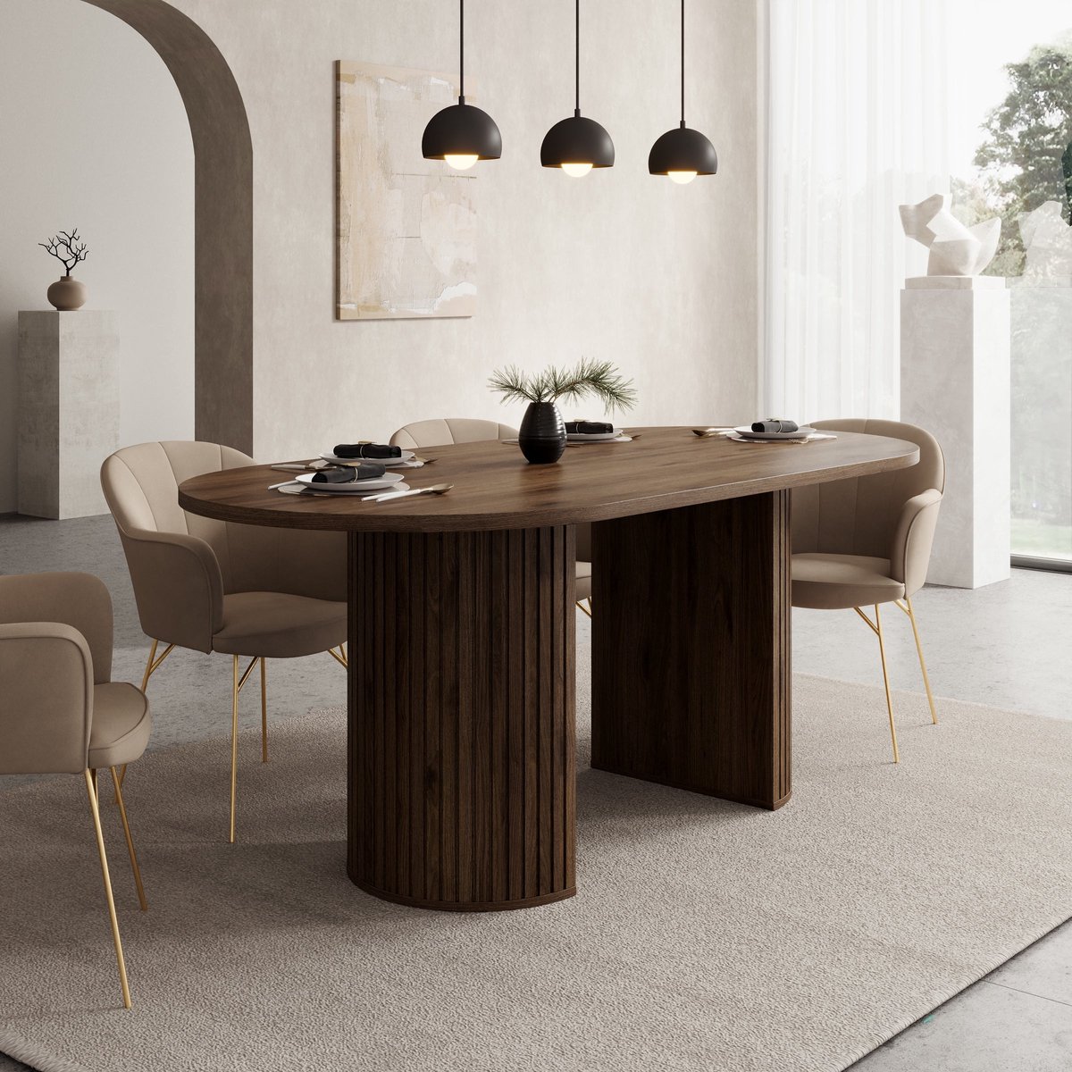 Meubella - Windel - Eetkamertafel ovaal - Donker eiken - 185x90x75 cm
