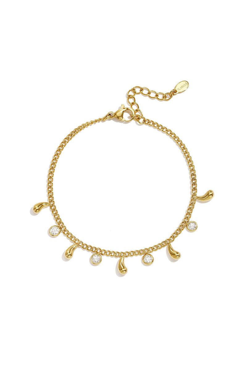 Cleo - Rhinestone Charm Armband - Stainless Steel - - Goud